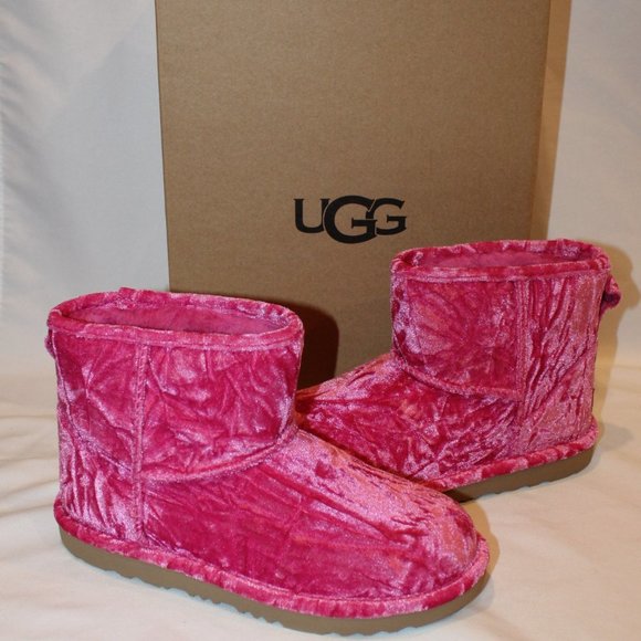 NIB YOUTH 5 6‎ WOMEN'S 7 8 MINI VELVET RASPBERRY PINK ANKLE BOOTS BOOTIES - Picture 1 of 7